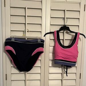 4/$25 SALE AVIA Sporty Pink Black Blue Two-Piece Swimsuit Large Size 12 Size 14